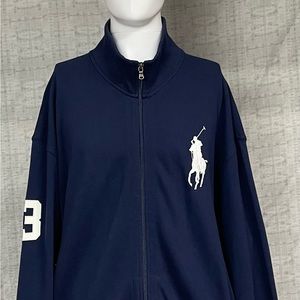 New 3XBig Polo Ralph Lauren Navy Blue Full Zip Big White Pony Jacket Coat